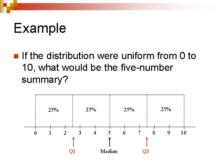 Example n If the distribution were uniform from 0 to 10, what would be