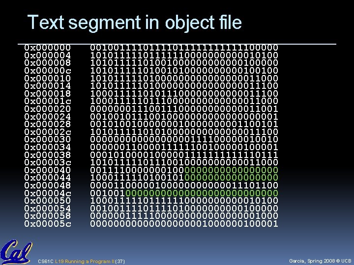 Text segment in object file 0 x 000000 0 x 000004 0 x 000008