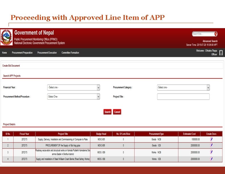 Proceeding with Approved Line Item of APP 