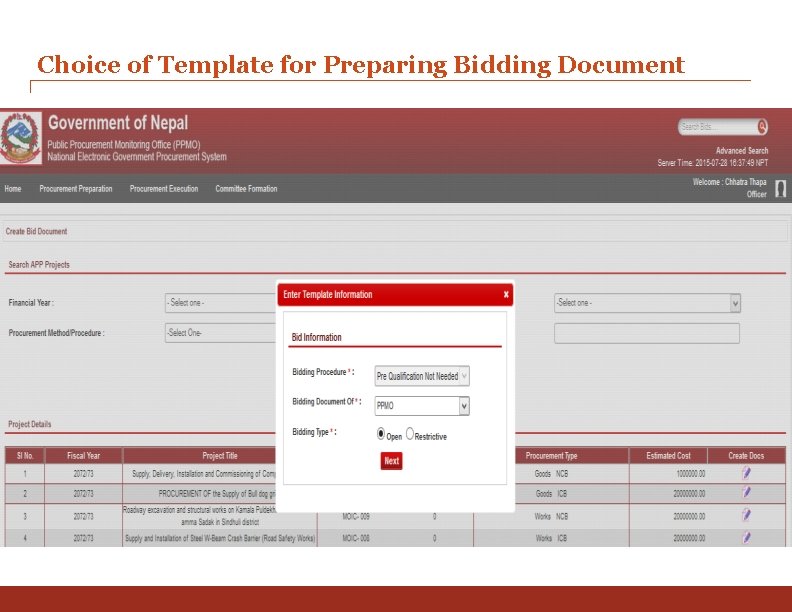 Choice of Template for Preparing Bidding Document 