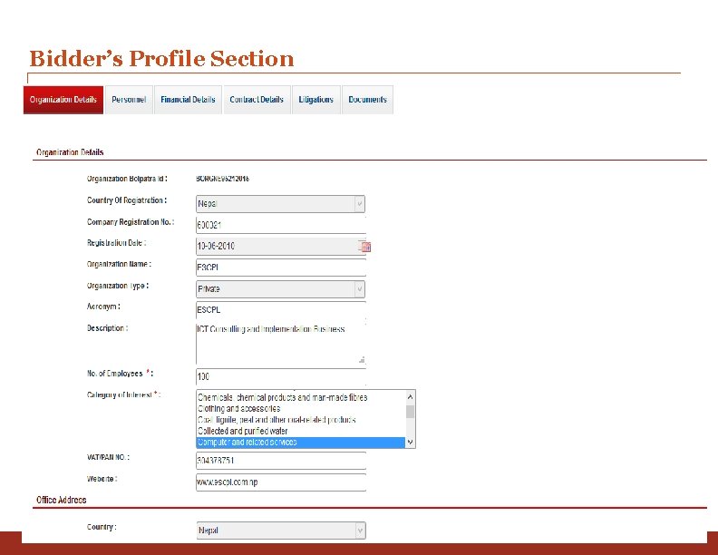 Bidder’s Profile Section 