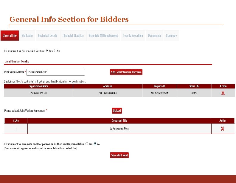 General Info Section for Bidders 