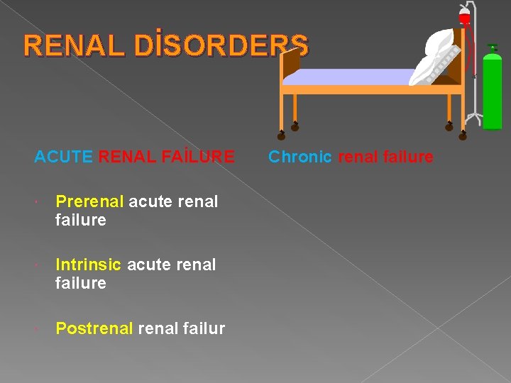 RENAL DİSORDERS ACUTE RENAL FAİLURE Prerenal acute renal failure Intrinsic acute renal failure Postrenal