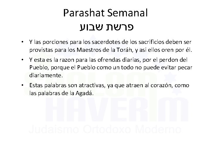 Parashat Semanal פרשת שבוע • Y las porciones para los sacerdotes de los sacrificios