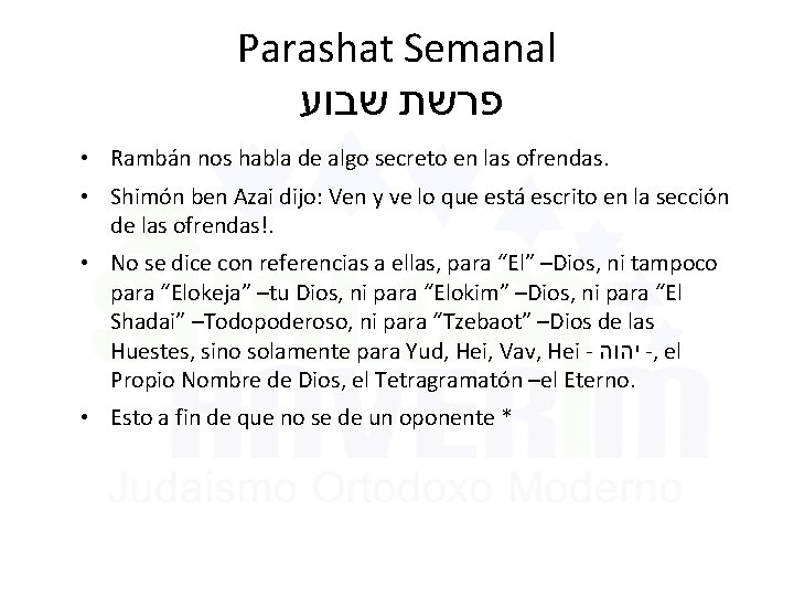Parashat Semanal פרשת שבוע • Rambán nos habla de algo secreto en las ofrendas.