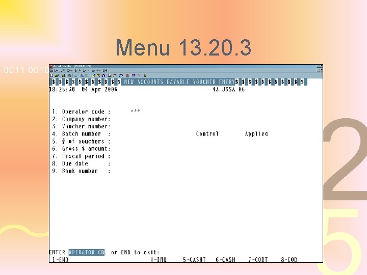 Menu 13. 20. 3 