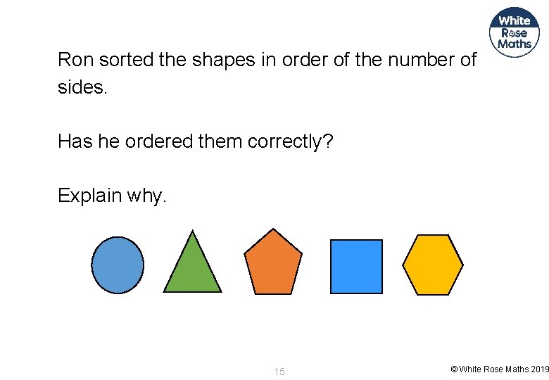 Ron sorted the shapes in order of the number of sides. Has he ordered