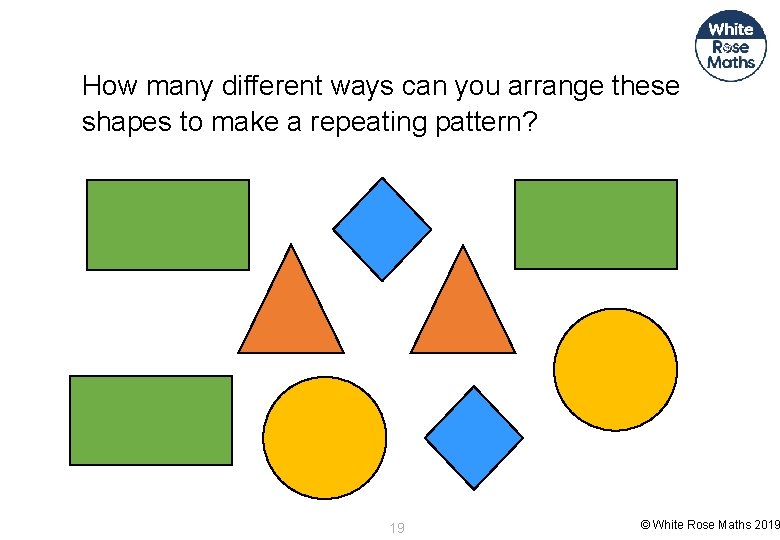 How many different ways can you arrange these shapes to make a repeating pattern?