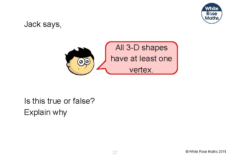 Jack says, All 3 -D shapes have at least one vertex. Is this true