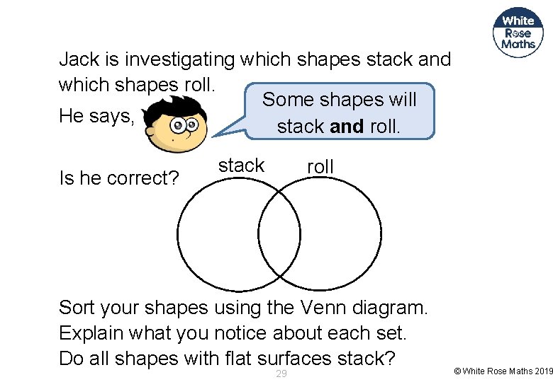 Jack is investigating which shapes stack and which shapes roll. Some shapes will He