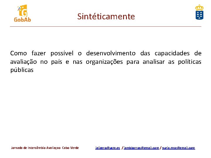 Sintéticamente Como fazer possível o desenvolvimento das capacidades de avaliação no país e nas