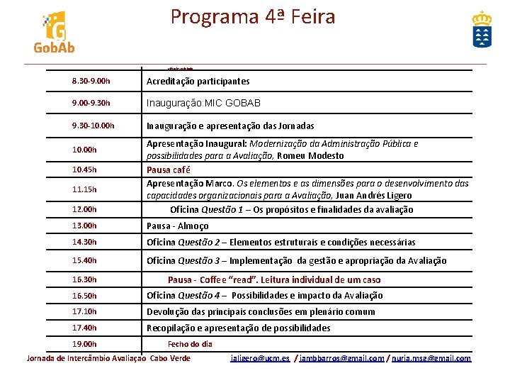 Programa 4ª Feira Miércoles 20 de junio 8. 30 -9. 00 h Acreditação participantes