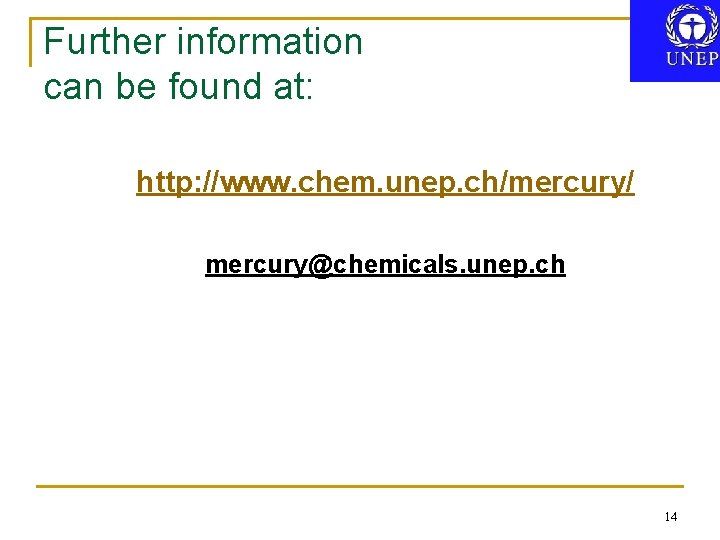 Further information can be found at: http: //www. chem. unep. ch/mercury/ mercury@chemicals. unep. ch