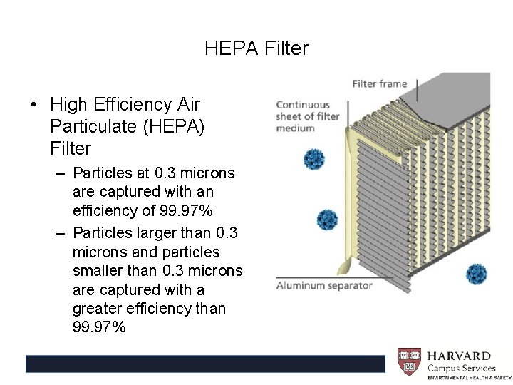 HEPA Filter • High Efficiency Air Particulate (HEPA) Filter – Particles at 0. 3