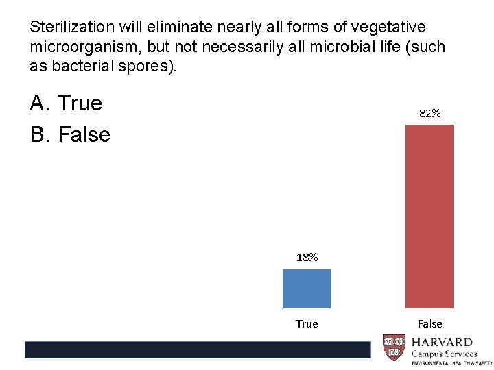 Sterilization will eliminate nearly all forms of vegetative microorganism, but not necessarily all microbial