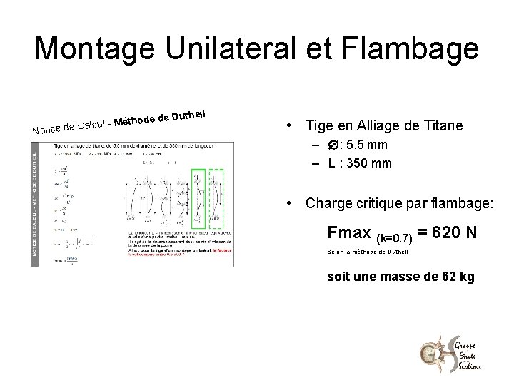 Montage Unilateral et Flambage il e de Duthe od alcul - Méth C e