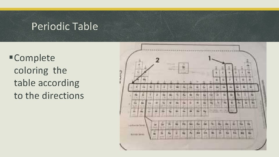 Periodic Table § Complete coloring the table according to the directions 