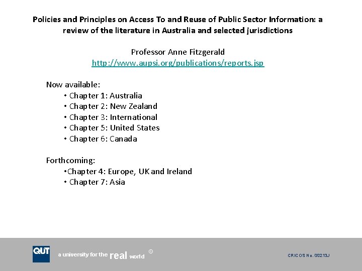 Policies and Principles on Access To and Reuse of Public Sector Information: a review