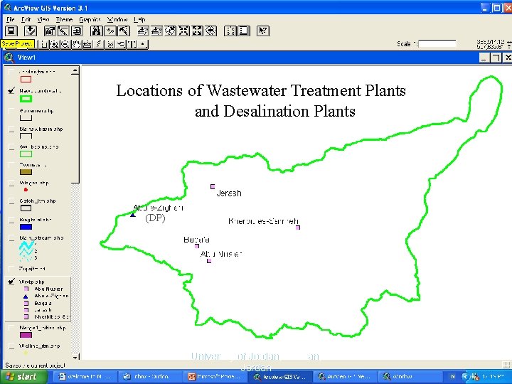 Locations of Wastewater Treatment Plants and Desalination Plants (DP) Univeristy of Jordan, Amman, Jordan