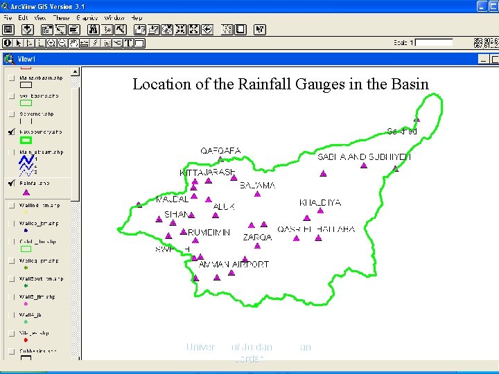 Location of the Rainfall Gauges in the Basin Univeristy of Jordan, Amman, Jordan 