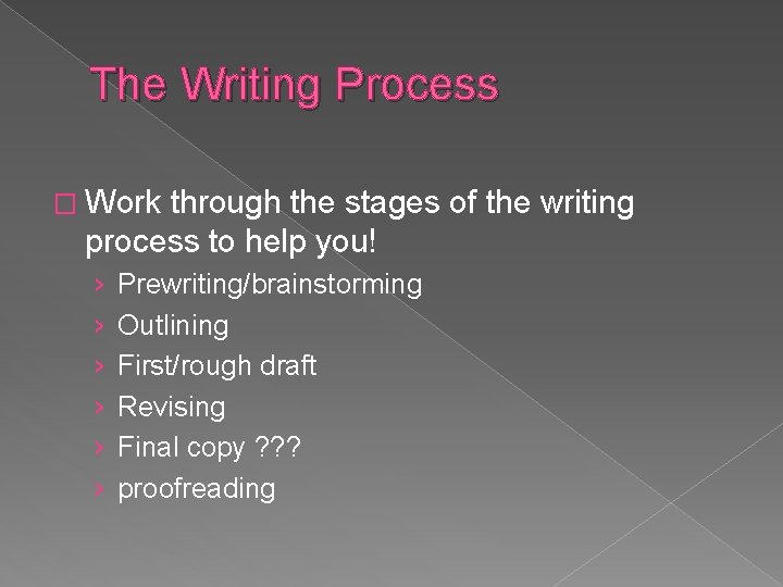 The Writing Process � Work through the stages of the writing process to help