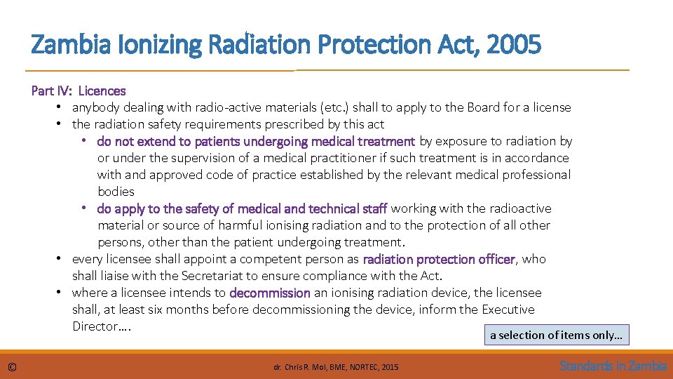 Medical equipment standards in Zambian hospitals Application of