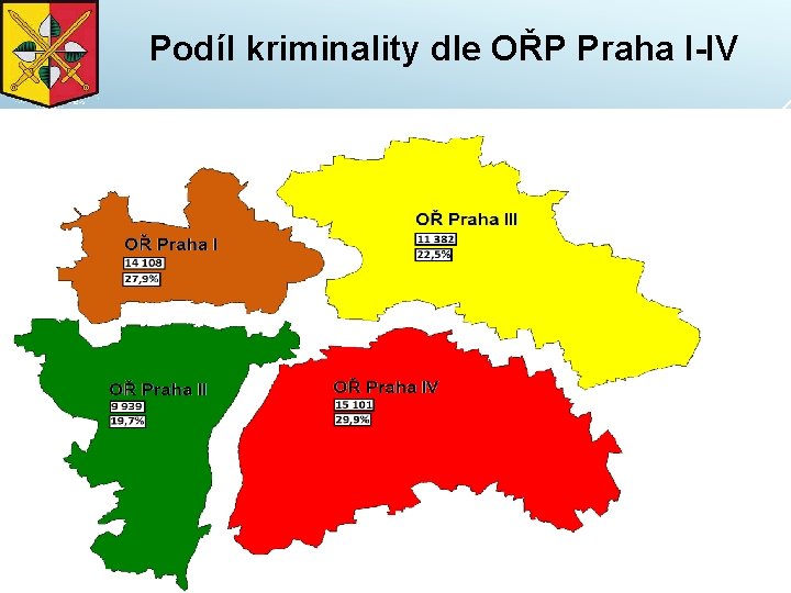 Podíl kriminality dle OŘP Praha I-IV 