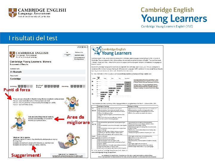 I risultati del test Punti di forza Aree da migliorare Suggerimenti 