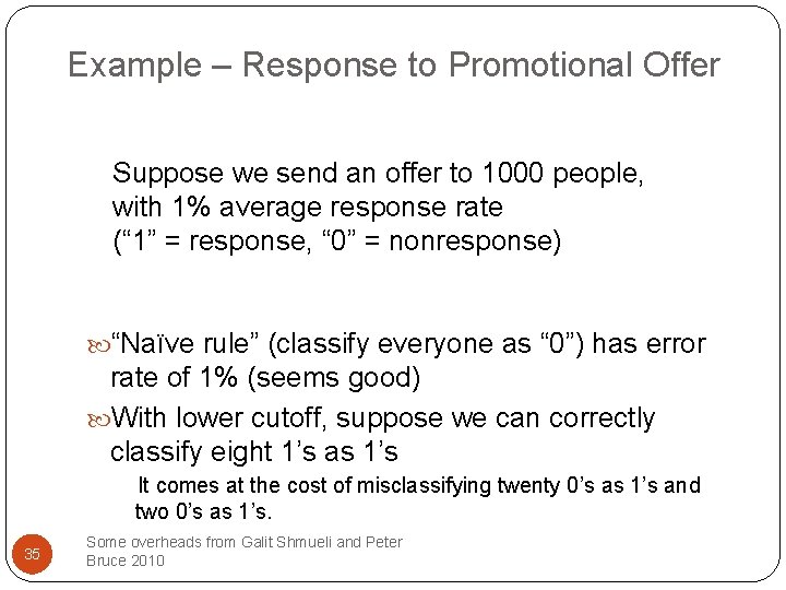Example – Response to Promotional Offer Suppose we send an offer to 1000 people,