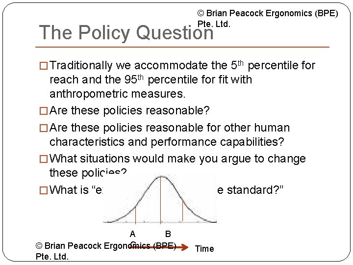 © Brian Peacock Ergonomics (BPE) Pte. Ltd. The Policy Question � Traditionally we accommodate