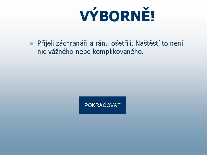 VÝBORNĚ! n Přijeli záchranáři a ránu ošetřili. Naštěstí to není nic vážného nebo komplikovaného.