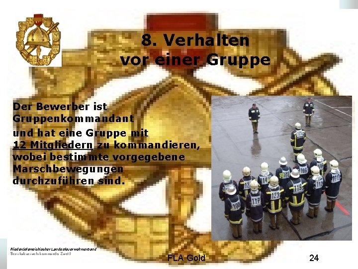 8. Verhalten vor einer Gruppe Der Bewerber ist Gruppenkommandant und hat eine Gruppe mit