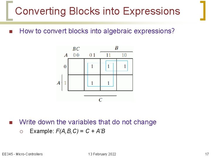 Converting Blocks into Expressions n How to convert blocks into algebraic expressions? n Write