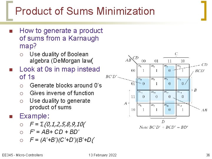 Product of Sums Minimization n How to generate a product of sums from a