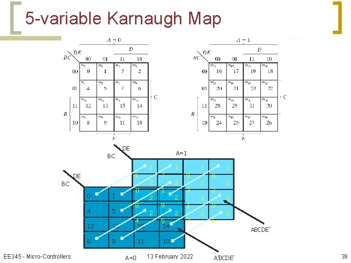 5 -variable Karnaugh Map DE A=1 BC 6 DE BC EE 345 - Micro-Controllers