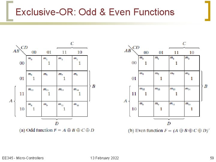 Exclusive-OR: Odd & Even Functions EE 345 - Micro-Controllers 13 February 2022 59 