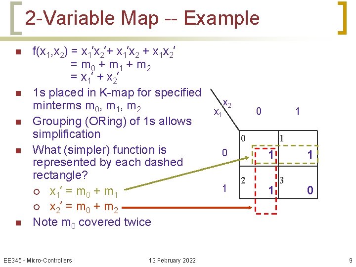2 -Variable Map -- Example n n n f(x 1, x 2) = x