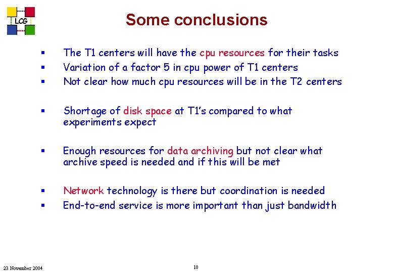 Some conclusions LCG § § § The T 1 centers will have the cpu