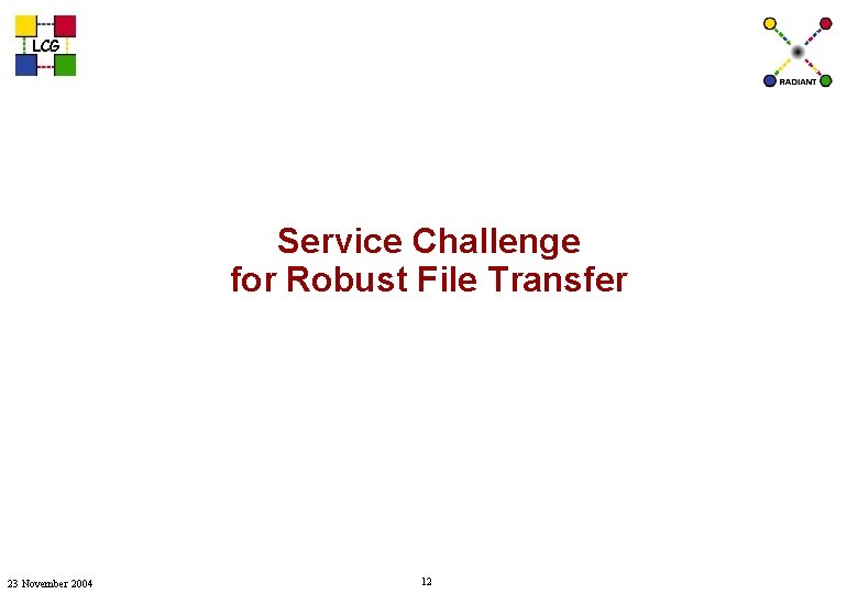 LCG Service Challenge for Robust File Transfer 23 November 2004 12 