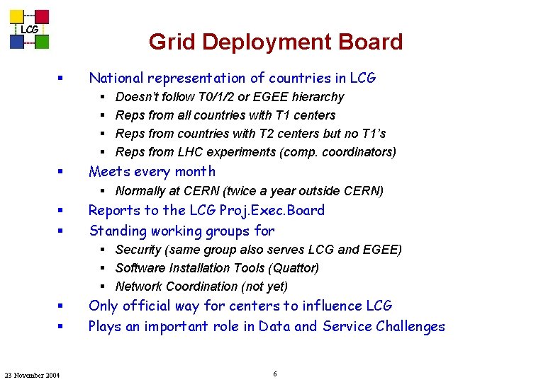 LCG Grid Deployment Board § National representation of countries in LCG § § §