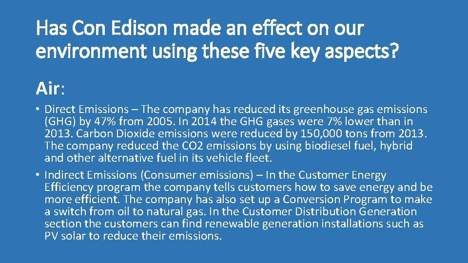 Has Con Edison made an effect on our environment using these five key aspects?