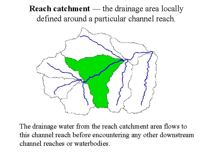 Reach catchment — the drainage area locally defined around a particular channel reach. The