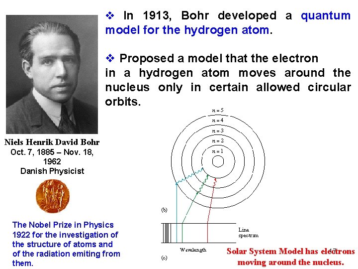 v In 1913, Bohr developed a quantum model for the hydrogen atom. v Proposed