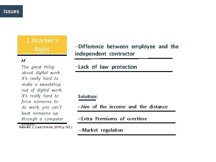 Issues 1. Worker’s Right ”The great thing about digital work it’s really hard to