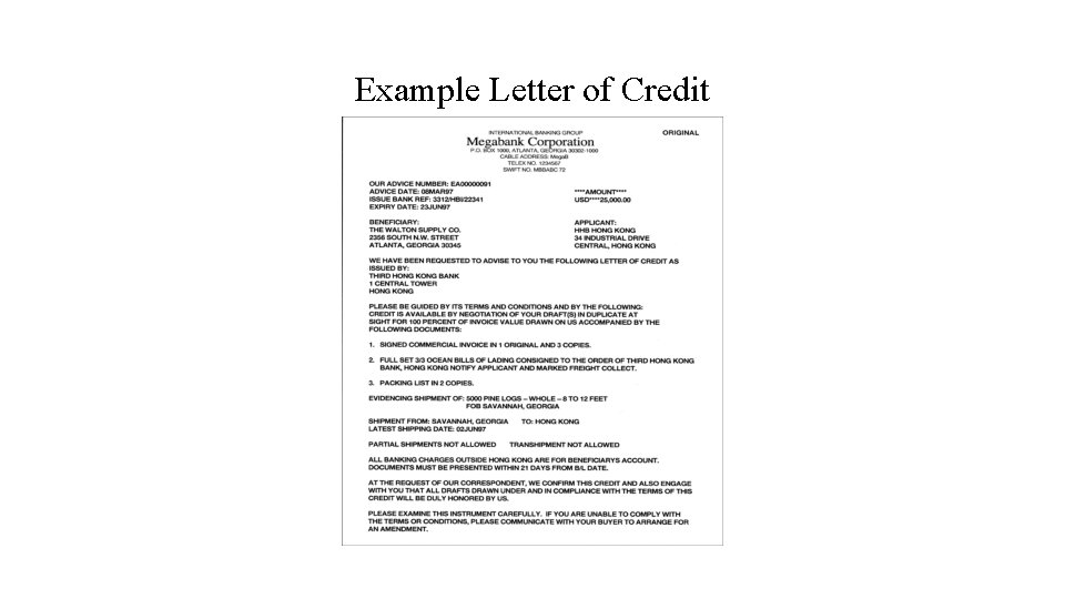 Example Letter of Credit 