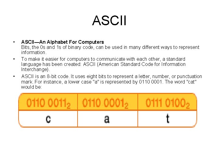 ASCII • • • ASCII—An Alphabet For Computers Bits, the 0 s and 1 ASCII • • • ASCII—An Alphabet For Computers Bits, the 0 s and 1