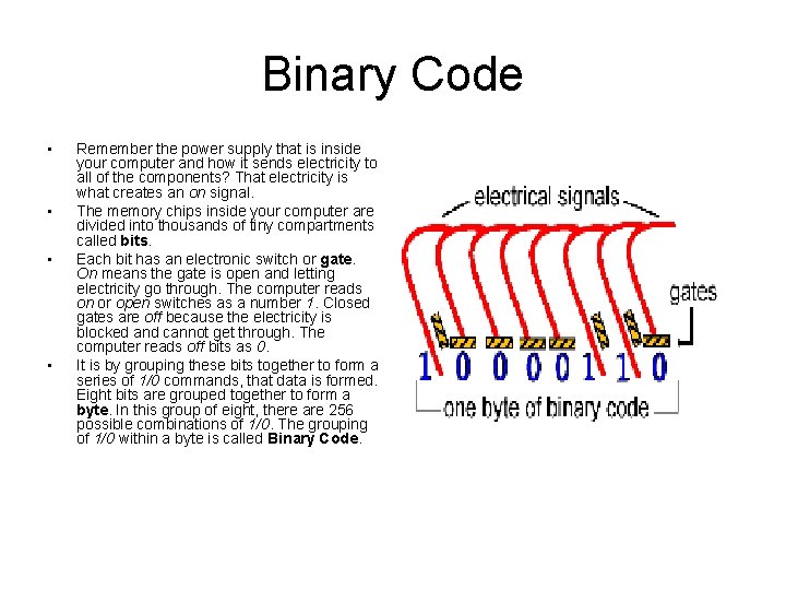 Binary Code • • Remember the power supply that is inside your computer and Binary Code • • Remember the power supply that is inside your computer and