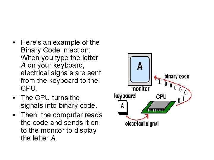 • Here's an example of the Binary Code in action: When you type • Here's an example of the Binary Code in action: When you type