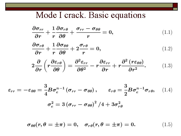 Mode I crack. Basic equations 