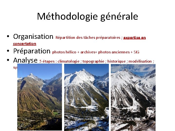 Méthodologie générale • Organisation Répartition des tâches préparatoires ; expertise en concertation • Préparation